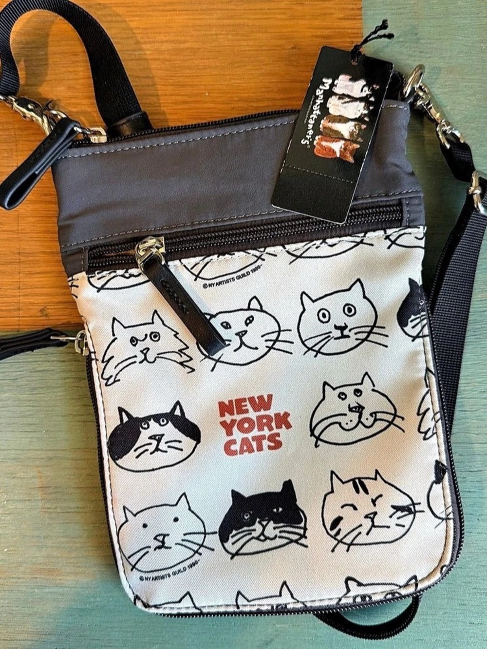 Manhattaner's New York Cats Cat Print Crossbody Bag in Black & White NWT